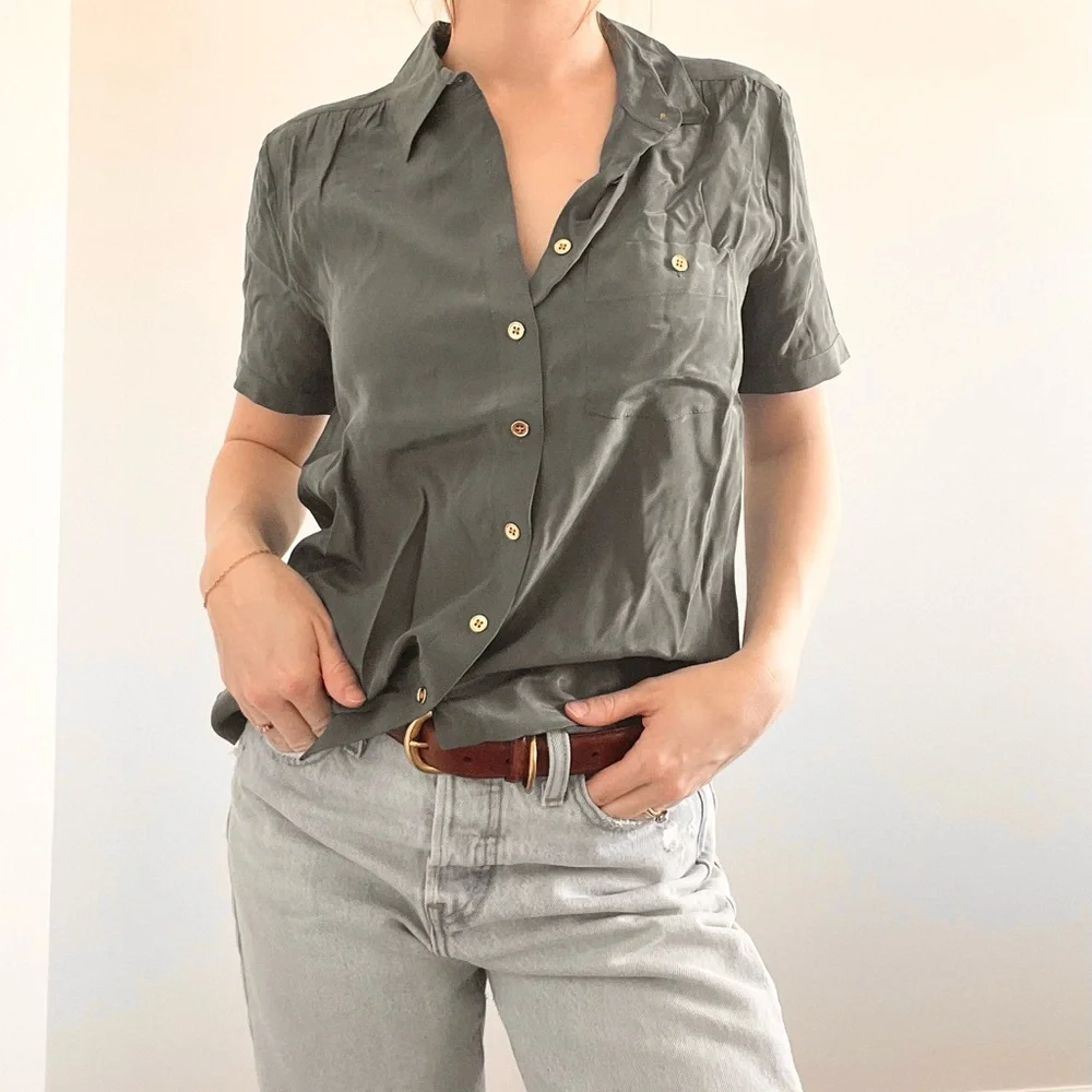 J.Crew Silk NWT Gray Button Down Blouse